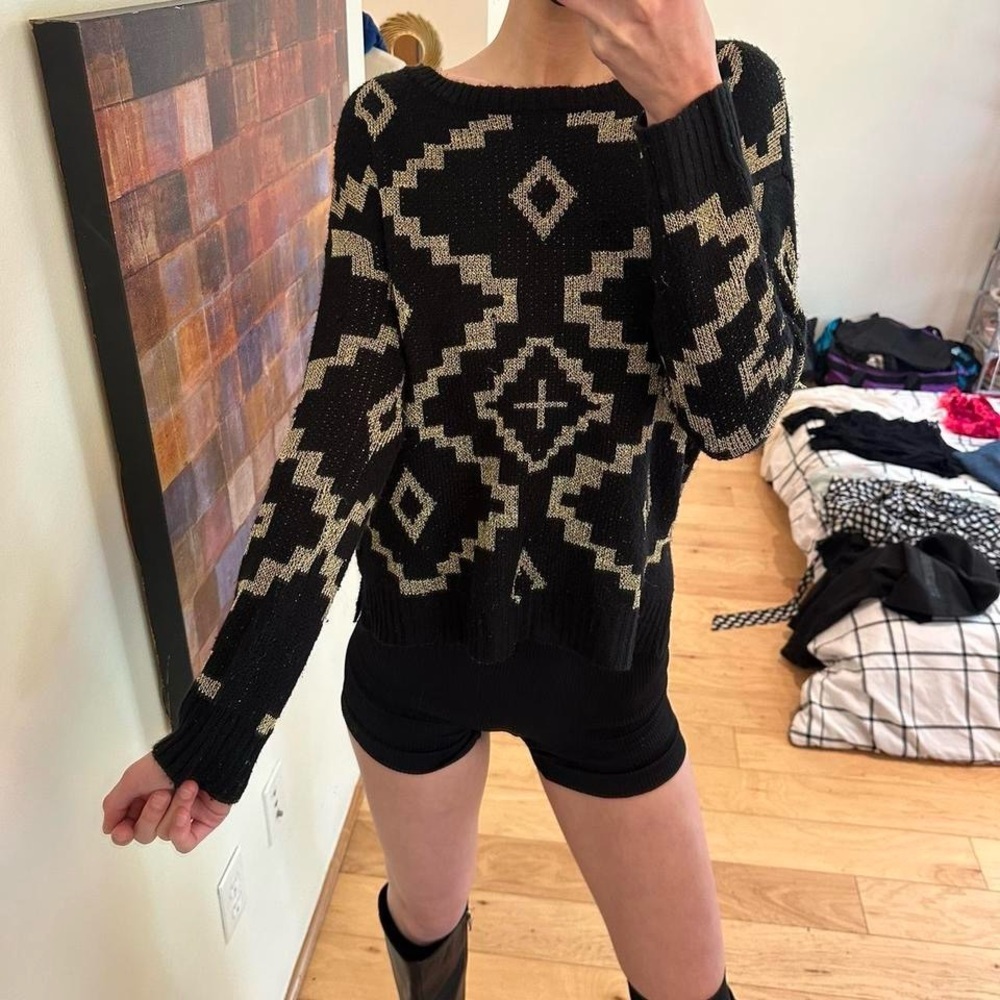 Rampage Black and Gold Geometric Sweater